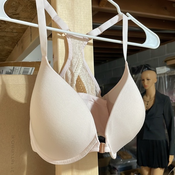 NWT Le Mystere razor back light pink shell front closure soft 34F sports support - Picture 12 of 15